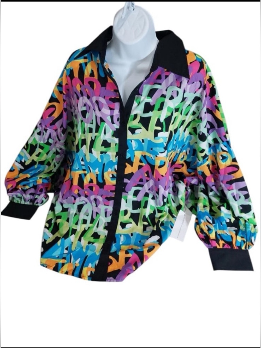 Live 4 Truth Graffiti Tossed Letters Blouse Y2K Art Oversized 90s Wide Sleeve M